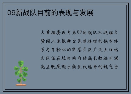 09新战队目前的表现与发展
