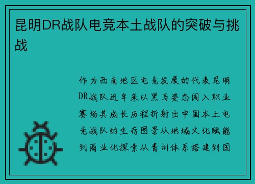 昆明DR战队电竞本土战队的突破与挑战
