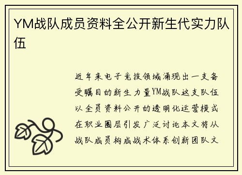 YM战队成员资料全公开新生代实力队伍