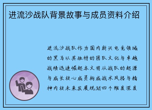 进流沙战队背景故事与成员资料介绍