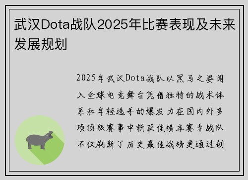 武汉Dota战队2025年比赛表现及未来发展规划