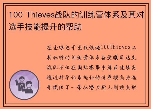 100 Thieves战队的训练营体系及其对选手技能提升的帮助