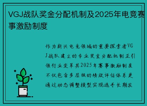 VGJ战队奖金分配机制及2025年电竞赛事激励制度